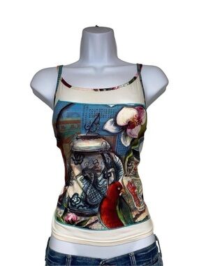 Vintage Euro floral and animal graphic multicolored tank top